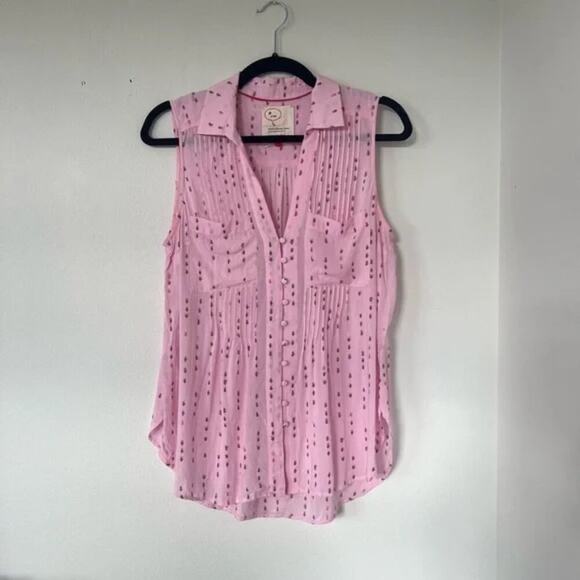 Anthropologie 8 of 52 Conversations Pink Ant Novelty Print Sleeveless Blouse - Picture 2 of 8